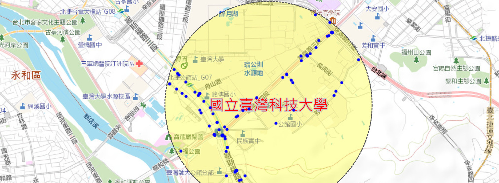 本校周邊道路1000公尺範圍內高肇事危險路段圖