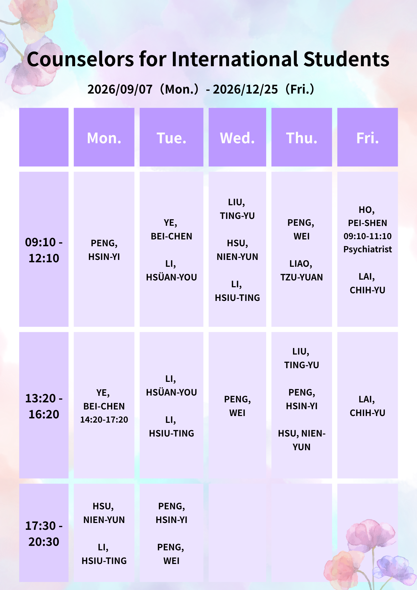 115-1 Counseling schedule